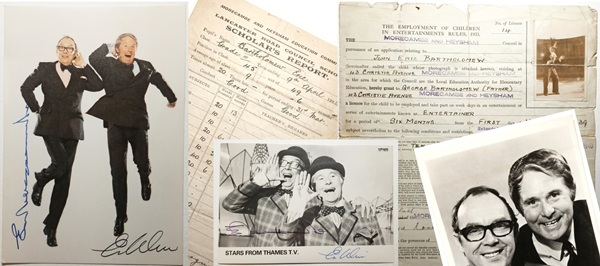 photos of Morecambe and Wise, an entertainment licence and a school report.